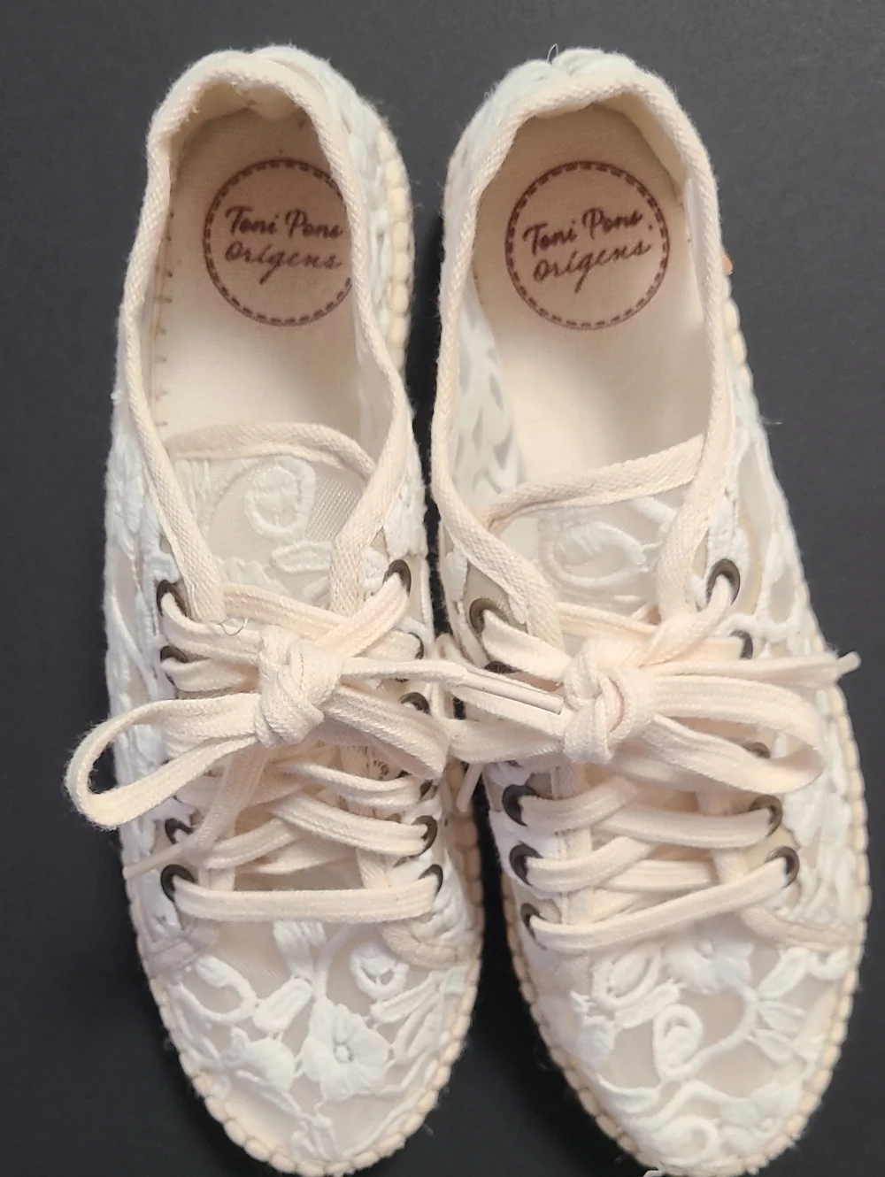 Toni Pons Origens Women's Espradilles Ecru Floral Embroidered Lace Sz 41/ USA 10